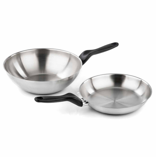 Basic stainless steel - 24 cm frying pan + 28 cm wok set