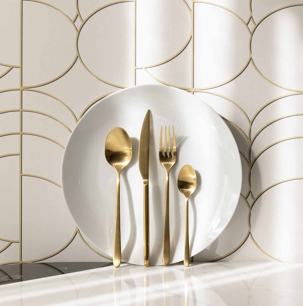 Satin Gold Malachite - 24-Piece Cutlery Set