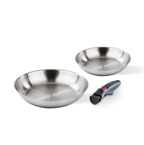 Set of 2 steel frying pans 20/28 cm with detachable handles