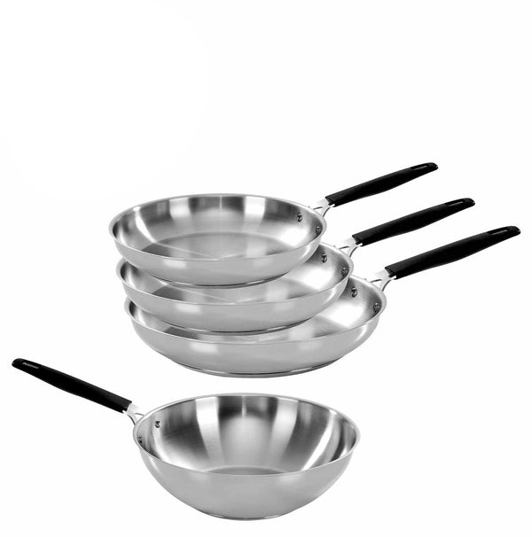 4-piece stainless steel set - 20-24-28cm pans + Wok